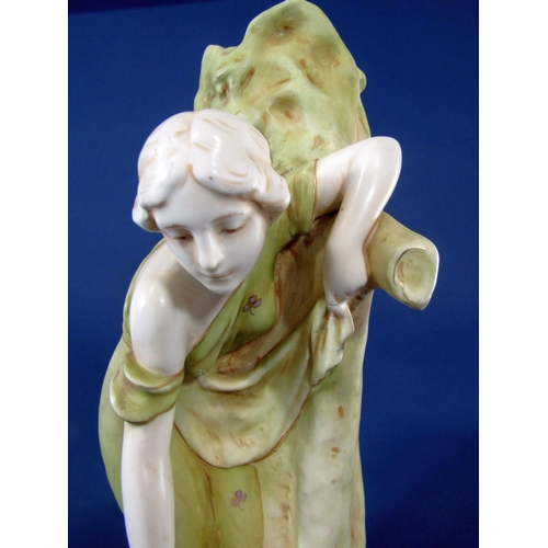 1096 - A large Royal Dux figure of a young woman with a water vessel, with printed mark to base and impress... 