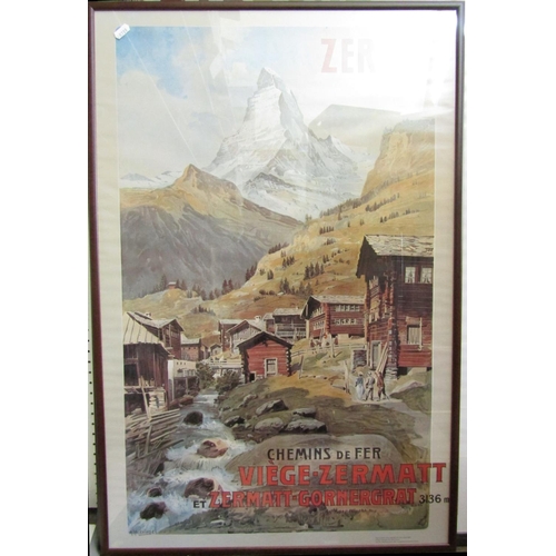 104 - Two reproduction early 20th century travel posters one for Zermatt the other for Lake Garda, max she... 