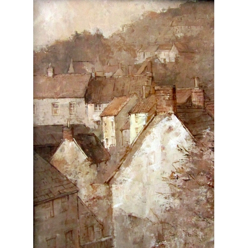 112 - Roy Hewish (20th/21st century local artist) - View of Wotton Under Edge, oil on board, signed and in... 