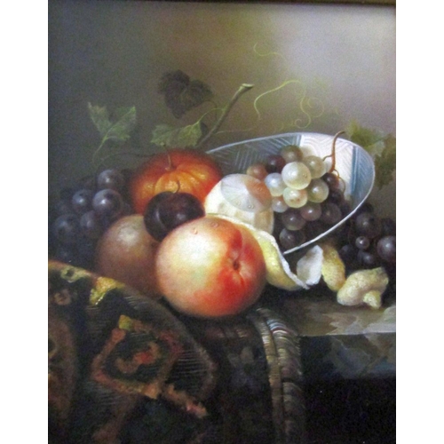 132 - 19th century continental style - Still life with fruit, oil on board, with indistinct signature PAK?... 