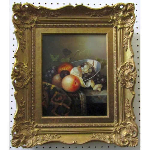 132 - 19th century continental style - Still life with fruit, oil on board, with indistinct signature PAK?... 