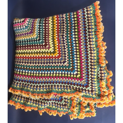 1596 - Very large multicoloured crochet blanket 240 x 240cm