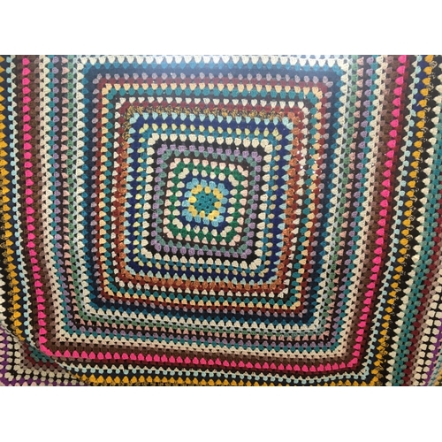 1596 - Very large multicoloured crochet blanket 240 x 240cm