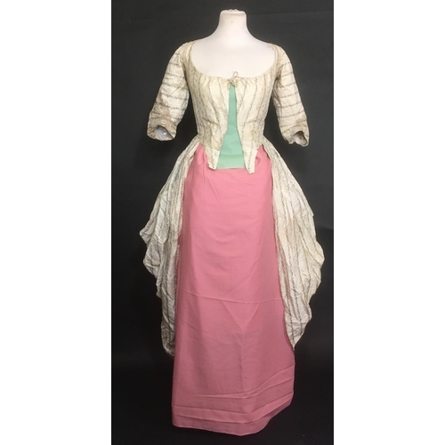 1600 - 18th century overdress for evening or promenade, 1770's, in brocaded ivory silk lined with fine line... 