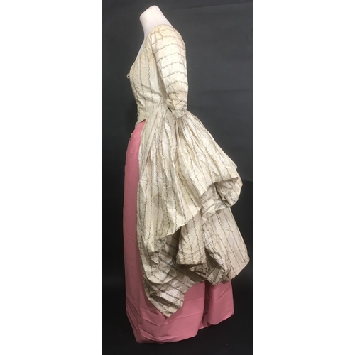 1600 - 18th century overdress for evening or promenade, 1770's, in brocaded ivory silk lined with fine line... 