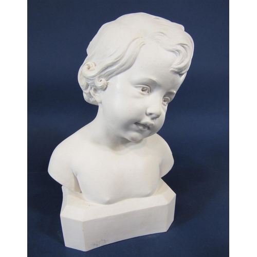 1115 - The bust of a young child in the Parian manner, 25 cm tall approximately