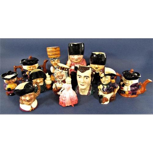 1121 - A collection of shorter Toby jugs of various size including Old King Cole, Pirate, Soldiers, etc, ma... 