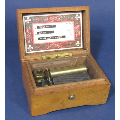 1538 - A walnut cased music box by Thorens of Switzerland, playing three airs, 13cm long