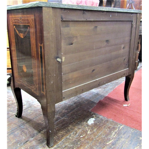 2791 - An inlaid continental commode fitted with three drawers, with applied brass fittings, set beneath a ... 