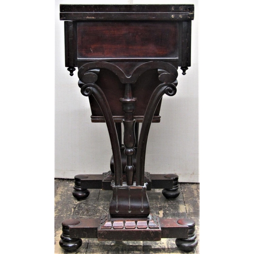 2797 - A late Regency period foldover top writing/work table with maroon coloured leather writing surface, ... 