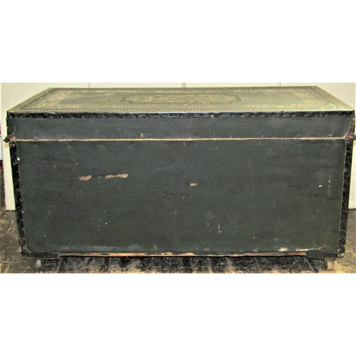 2818 - A Georgian camphor wood travelling trunk overlaid in green leather with brass stud detail, unusually... 