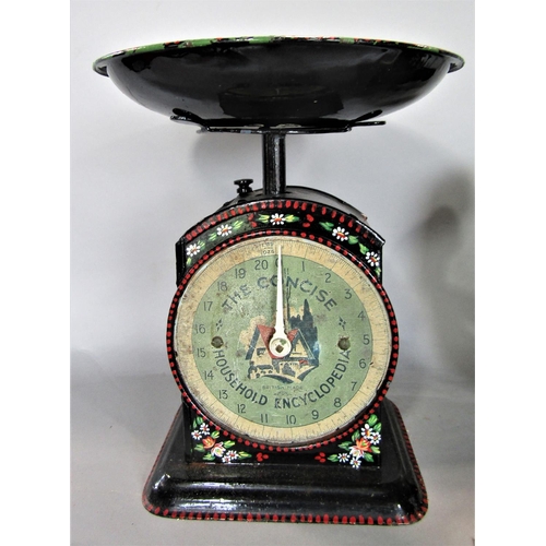 706 - A mixed lot to include a set of barge ware scales with typical painted decoration a coopered stein t... 