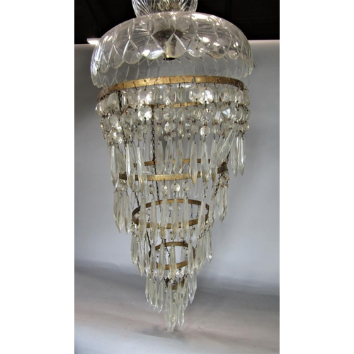 713 - A three branch cut glass hanging ceiling light, together with a further glass drop ceiling light (2)