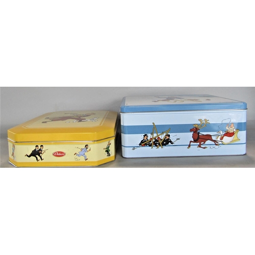 724 - Collection of items relating to Tintin to include 75th anniversary Swatch watch and four biscuit tin... 