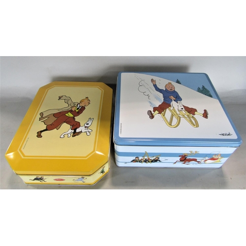 724 - Collection of items relating to Tintin to include 75th anniversary Swatch watch and four biscuit tin... 