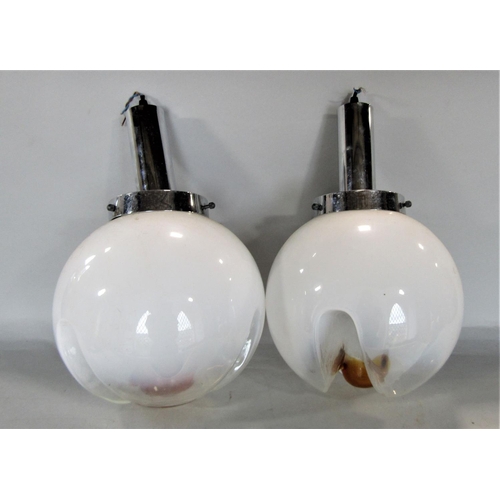 727 - Possibly Italian 1960s chrome and glass ceiling lights, of globular form, 38cm high total (2)