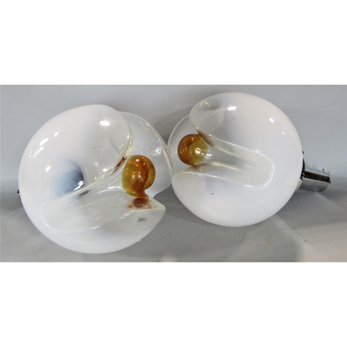 727 - Possibly Italian 1960s chrome and glass ceiling lights, of globular form, 38cm high total (2)