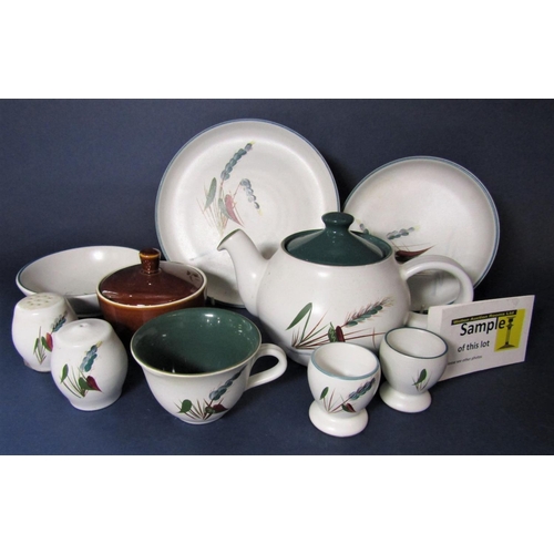 1112 - A collection of Denby Greenwheat pattern wares including teapot, six side plates, eight tea plates, ... 