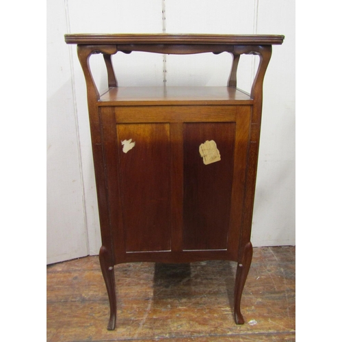 2784 - An inlaid Edwardian sheet music cabinet, the shaped top over an open alcove, the five drawers with s... 