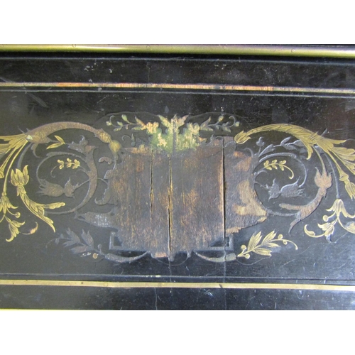 2806 - A 19th century French bonheur de jour, the ebonised finish with inlaid engraved brass detail, foldin... 