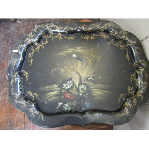 2827 - Possibly by Henry Clay- large papier mache tray with shaped and scalloped outline, with hand painted... 