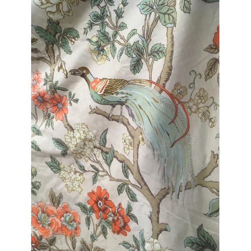 1582 - 1 pair of full length curtains in 'Paradise Bird' fabric by GP & J Baker, lined with pencil pleat he... 