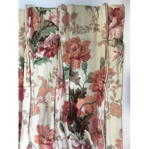 1584 - I pair extra long lined curtains in 'Manor House' by Montgomery Fabrics, with triple pleat heading, ... 