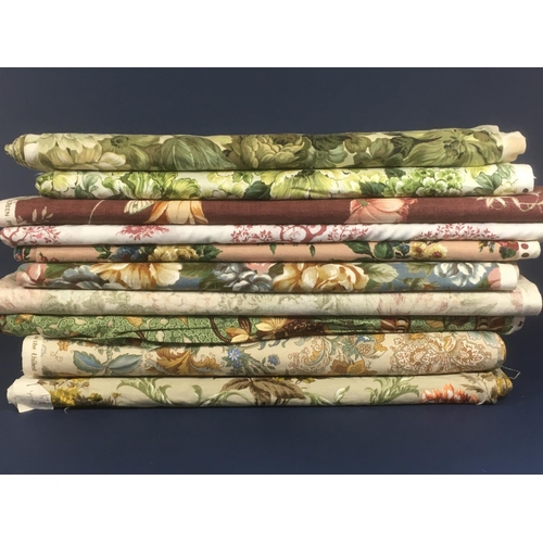 1613 - 10 part rolls of upholstery fabric , all cottage floral prints including fabrics by Horrockses, Ward... 