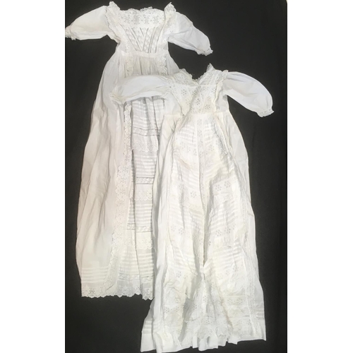 1626 - 2 early 20th century baby gowns  with long skirts embellished with pin tucks, broderie anglais and h... 