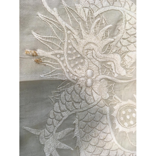 1627 - Collection of vintage textiles including an ivory silk square with central embroiderd chinese dragon... 