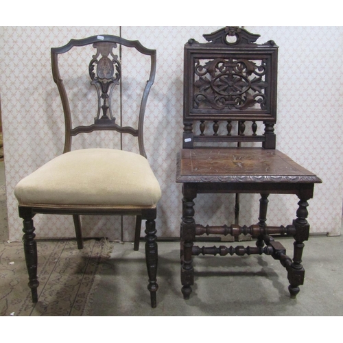 2269 - A pair of Victorian mahogany dining chairs with upholstered seats, carved and moulded frames raised ... 