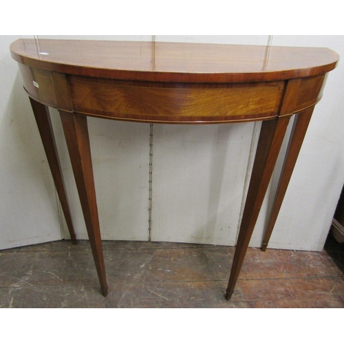 2808 - Early 19th century mahogany D end side table with inlaid detail on square tapered legs, 93cm wide