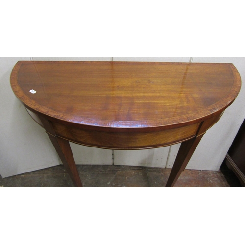 2808 - Early 19th century mahogany D end side table with inlaid detail on square tapered legs, 93cm wide