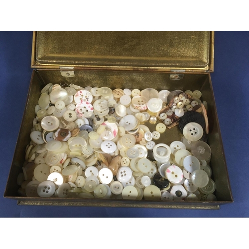 1618 - 2 boxes of haberdashery including, a wooden sewing box (AF), DMC skeins, buttons etc