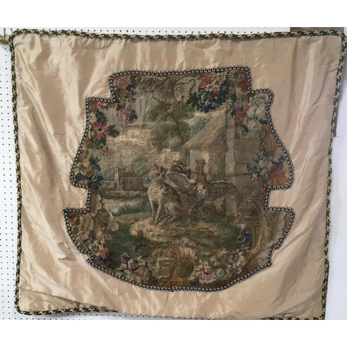 1628 - Tapestry piece depicting Aesops Fables, possibly dates from Louis XV, from Bauvais  mounted on pink ... 