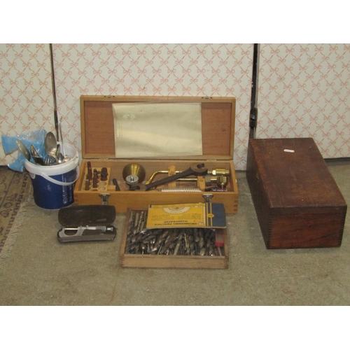 2243 - A cased Dewrence Metal Powder Deposition Torch, together with a quantity of drill bits, cigar box an... 