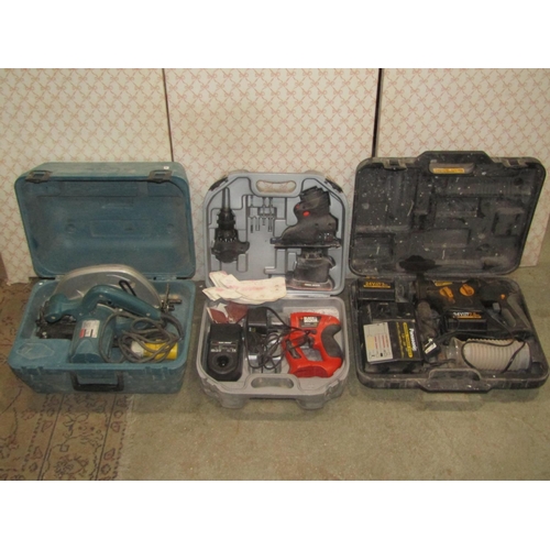 2244 - Three cased power tools comprising a Panasonic battery and mains rechargeable rotary hammer drill, E... 