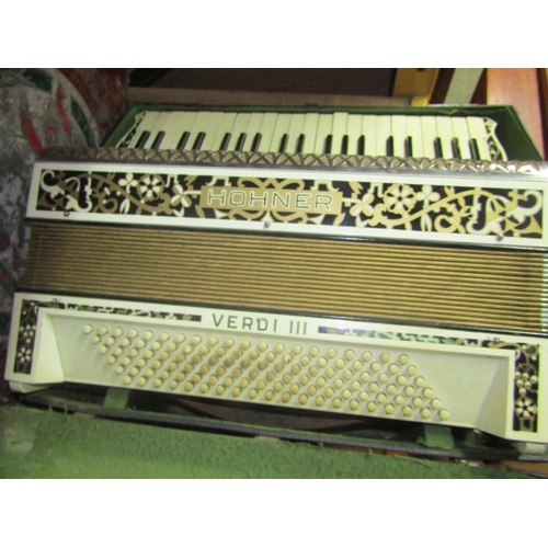 2278 - A cased Hohner Verdi III piano accordion label to case 'Spiller's' musical instrument dealers Cardif... 