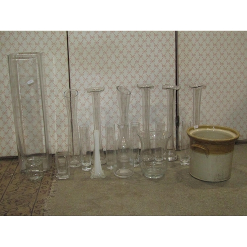 2282 - A quantity of mainly contemporary flower arranging equipment, selection of moulded glass vases, tin ... 