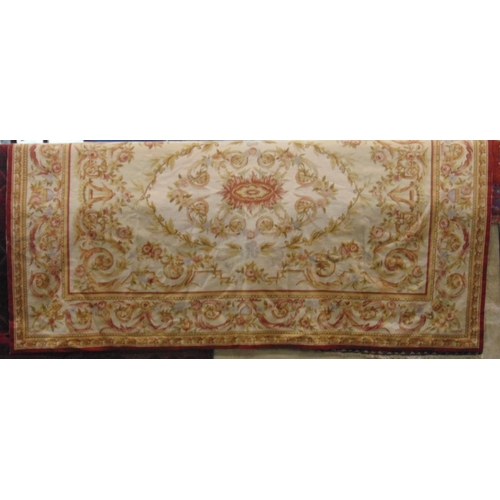 1622 - Large Aubusson style needlepoint tapestry panel, 2.8 x 1.8m depicting classical floral motifs in sof... 