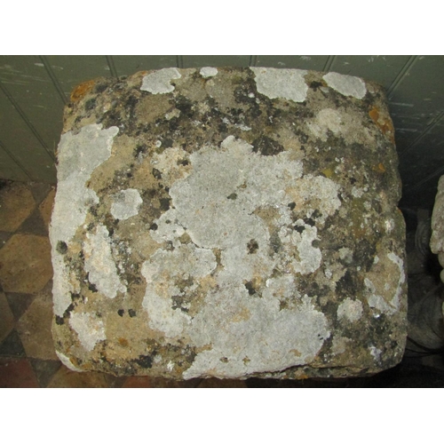 2184 - An unusual well weathered staddlestone of tapered form beneath a domed square cap, 72cm high, the ca... 