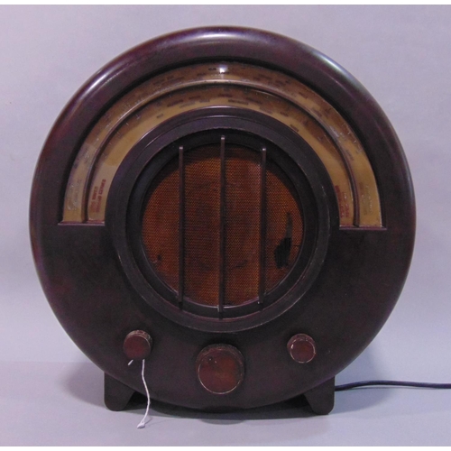 733 - Vintage Ekco tyupe AD65 receiver Bakelite radio, of circular form, 40 cm high