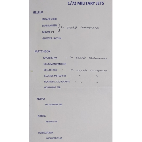 41 - Collection of 13 model aircraft kits, all l:72 scale, mostly  military jet planes, all believed to b... 