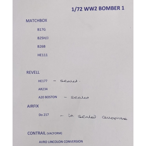 43 - Collection of 9 model aircraft kits all 1:72 scale WW2 bombers and believed to be complete. Includes... 