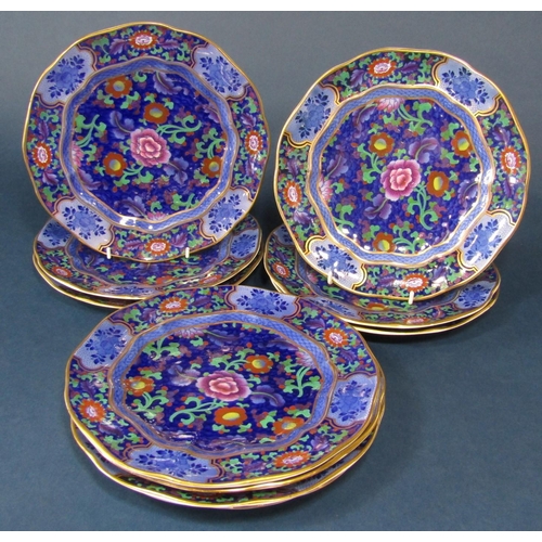 70 - A set of ten early 20th century Booths dessert plates with printed chinoiserie style infilled decora... 