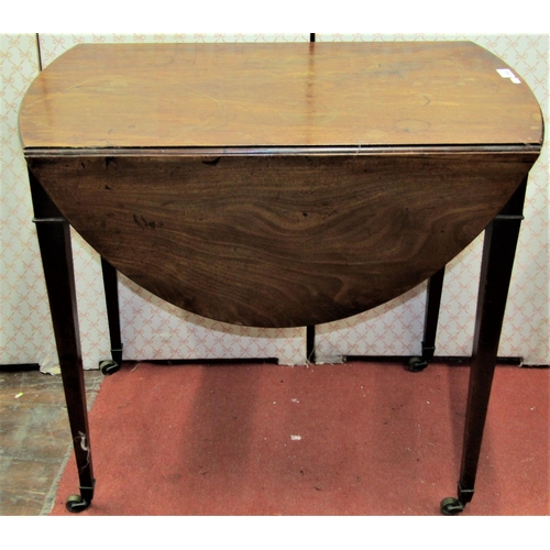 2158 - A Georgian mahogany and oak lined Pembroke table of oval form, raised on square tapered legs with br... 