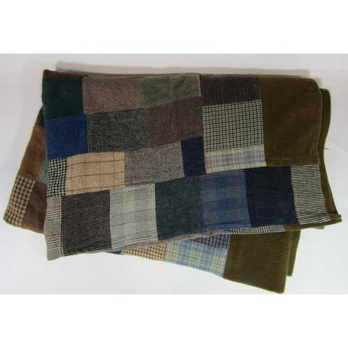 489 - Vintage blanket/ throw composed from squares of woollen tweed forming a patchwork. Unlined, 240x 180... 