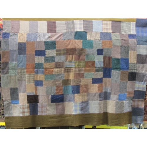 489 - Vintage blanket/ throw composed from squares of woollen tweed forming a patchwork. Unlined, 240x 180... 