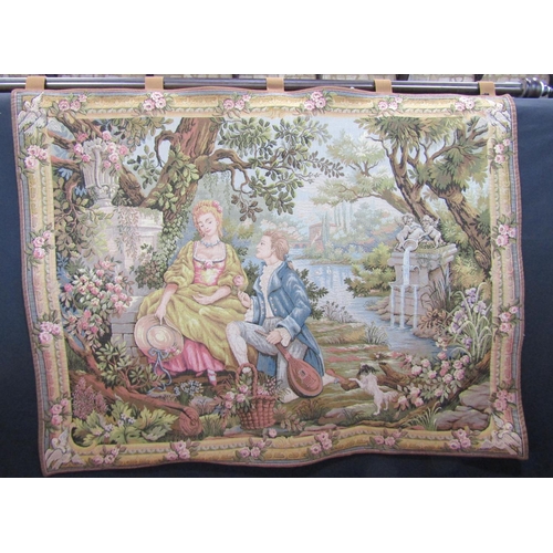 496 - French wall tapestry with wooden mounting rail, 'Jardin d'Amour', machine made for Franklin Mint. 11... 