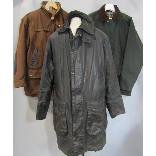 490 - 3 gents country jackets; a Barbour 'Border' in navy size 36 with bellows pockets and moleskin lined ... 